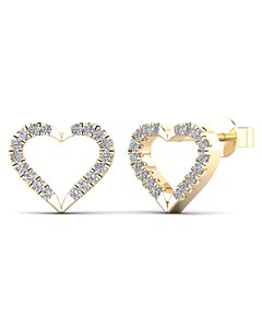 Maulijewels 10K Solid Yellow Gold 0.13 Carat Heart Shape Natural Diamond Stud Earrings For Women Jewelry Gift