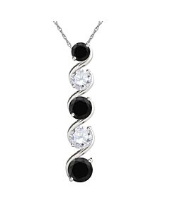 Maulijewels 10k White Gold 1 Ct Round Cut Black And White Diamond Pendant Necklace With 18" 10K White Gold Plated Sterling Silver Box Chain