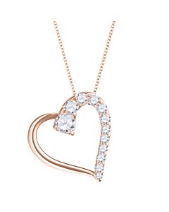 Maulijewels 14K Rose Gold 0.5 Ct Natural Diamond Heart Pendant with 18" Gold Plated 925 Sterling Silver Box Chain