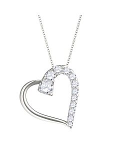 Maulijewels 14K White Gold 0.5 Ct Natural Diamond Heart Pendant with 18" 925 Sterling Silver Box Chain