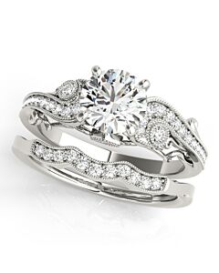Maulijewels 14K White Gold 0.60 Carat Halo Diamond Engagement Bridal Ring Set