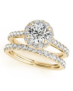 Maulijewels 14K Yellow Gold Bridal Set 0.75 Carat Halo Diamond Engagement Ring