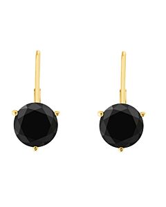 Maulijewels 2.50 Carat Black Natural Diamond Three Prong Set Martini Leverback Earrings For Women's In 14K Solid Yellow Gold