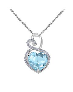 Maulijewels 4 Carat Heart Shape Aquamarine Gemstone And White Diamond Pendant In 14k White Gold With 18" 14k White Gold Plated Sterling Silver Box Cha