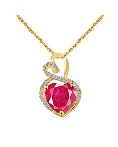 Maulijewels 4 Carat Heart Shape Ruby Gemstone And White Diamond Pendant In 14k Yellow Gold With 18" 14k Yellow Gold Plated Sterling Silver Box Chain