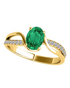 Maulijewels Ladies 10k Yellow Gold 0.85 CT Oval Cut Green Emerald Split Shank Ring