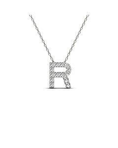 Maulijewels " R " Initial Set With 0.12 Carat Natural Diamond Pendant Necklace Comes With 18" Cable Chain In 14K Solid White Gold