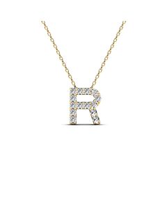Maulijewels " R " Initial Set With 0.12 Carat Natural Diamond Pendant Necklace Comes With 18" Cable Chain In 14K Solid Yellow Gold