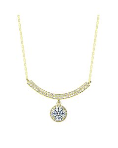 Megan Walford Classic Gold Over Sterling Silver Round Clear Cubic Zirconia Bar Solitaire Necklace