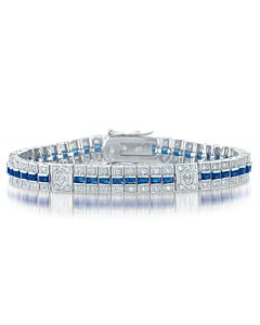 Megan Walford Classic Sterling Silver Baguette Sapphire and Round Clear Cubic Zirconia Tennis Bracelet