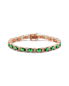 Megan Walford Classy Rose Overlay Sterling Silver Oval Emerald and Round Clear Cubic Zirconia Tennis Bracelet