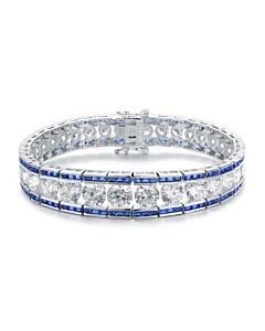Megan Walford Classy Sterling Silver Princess Sapphire and Round Clear Cubic Zirconia Tennis Bracelet