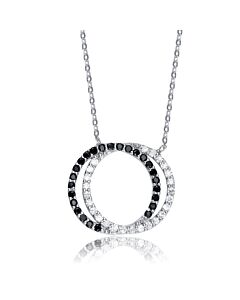 Megan Walford Cubic Zirconia Sterling Silver Rhodium Plated Double Outlined Circle Neckalce