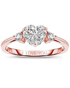 Megan Walford Rose Over Sterling Silver Clear Cubic Zirconia Heart Ring