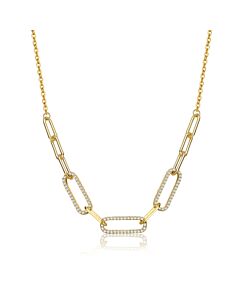 Megan Walford Sterling Silver 14k Yellow Gold Plated with Cubic Zirconia Elongated Cable Link Chain Necklace