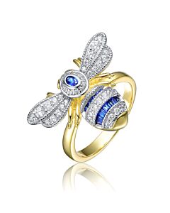 Megan Walford Sterling Silver 14k Yellow Gold Plated with Sapphire Cubic Zirconia Pave Wasp Ring