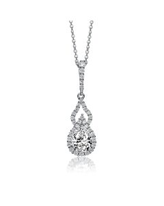 Megan Walford Sterling Silver Pear and Round Cubic Zirconia Halo Necklace