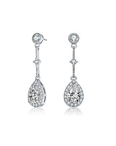 Megan Walford Sterling Silver Pear with Round Cubic Zirconia Chandelier Earrings