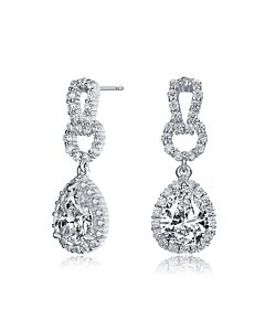 Megan Walford Sterling Silver Pear with Round Cubic Zirconia Drop Earrings
