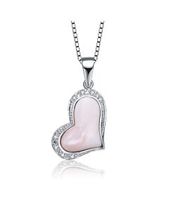 Megan Walford Sterling Silver Pink Heart with Round Cubic Zirconia Heart Necklace