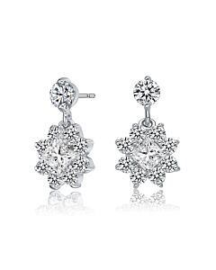 Megan Walford Sterling Silver Princess with Round Cubic Zirconia Halo Drop Earrings