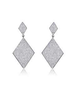 Megan Walford Sterling Silver Round Clear Cubic Zirconia Diamond Drop Earrings