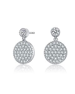 Megan Walford Sterling Silver Round Cubic Zirconia Cluster Circle Drop Earrings