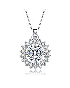 Megan Walford Sterling Silver Round Cubic Zirconia Flower Style Pendant Necklace