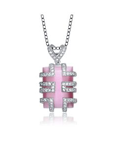 Megan Walford Sterling Silver Round Cubic Zirconia Rectangular Pendant Necklace