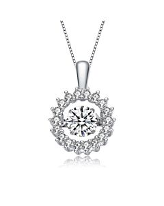 Megan Walford Sterling Silver Round Cubic Zirconia Wreath Pendant Necklace
