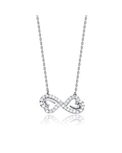 Megan Walford Stylish Sterling Silver Round Clear Cubic Zirconia Infinity Heart Necklace