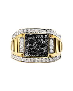 Men's 14K Yellow Gold Plated .925 Sterling Silver 1 1/2 Cttw White and Black Treated Diamond Cluster Ring (Black / I-J Color, I2-I3 Clarity)