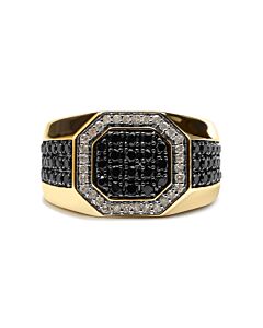 Men's 14K Yellow Gold Plated .925 Sterling Silver 1 1/4 Cttw White and Black Diamond Signet Style Band Ring (Black / I-J , I2-I3 Clarity)