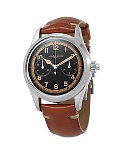 Men's 1858 Monopusher Chronograph Leather Black Dial Watch