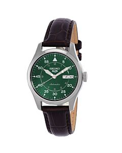 Men's 5 Sports Leather Green Dial Watch
