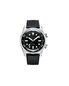 Men's Aquascaphe Dual-Crown Leather Black Dial Watch