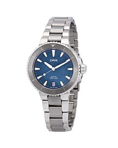 Men's Aquis Date Stainless Steel Blue Mother of Pearl Dial Watch