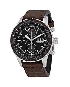 Mens-Aviation-Chronograph-Cow-Leather-Black-Dial-Watch