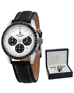 Men's Aviator Chronograph Leather Silver-tone Dial Watch