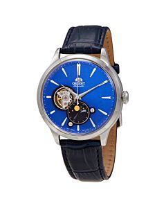 Men's Bambino Leather Blue (Open Heart) Dial Watch