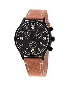 Men's Bedford Brownstone II Chronograph Leather Black Dial Watch