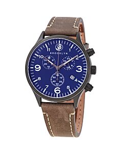 Men's Bedford Brownstone II Chronograph Leather Blue Dial Watch