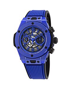 Men's Big Bang Unico Blue Magic Chronograph Rubber Matte Black and Blue Skeletal Dial Watch