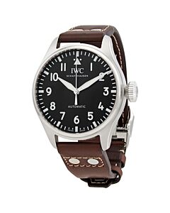 Men's Big Pilot Leather Black Dial Watch