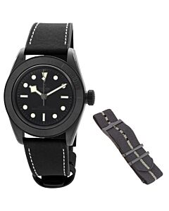 Men's Black Bay Hybrid Leather and Rubber Black Dial Watch