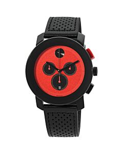 Men's Bold Chronograph Leather Red Dial Watch