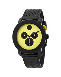 Men's Bold Chronograph Leather Yellow Dial Watch