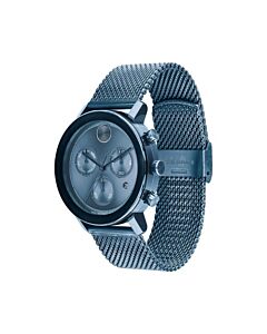 Men's Bold Chronograph Stainless Steel Mesh Blue Dial Watch