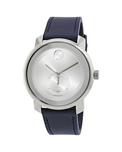 Men's Bold Leather Silver Dial Watch