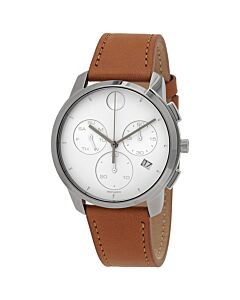 Men's Bold Thin Chronograph Leather White Dial Watch